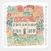水彩画の感謝祭 秋のジョージア様式の家 スクエアシール (正面)