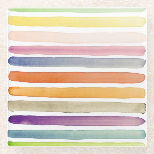 水彩画の手塗りのブラシの打撃、旗 ガラスコースター (正面)