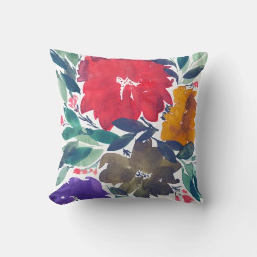 水彩画の手塗りの花の枕 クッション (正面)