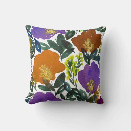 水彩画の手塗りの花の枕 クッション (正面)