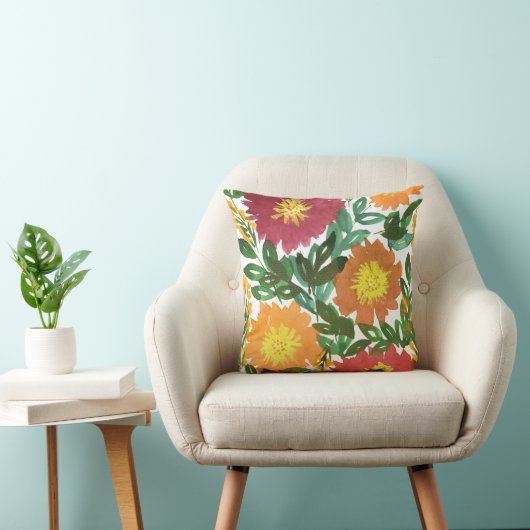 水彩画の手塗りの花の枕 クッション (椅子)