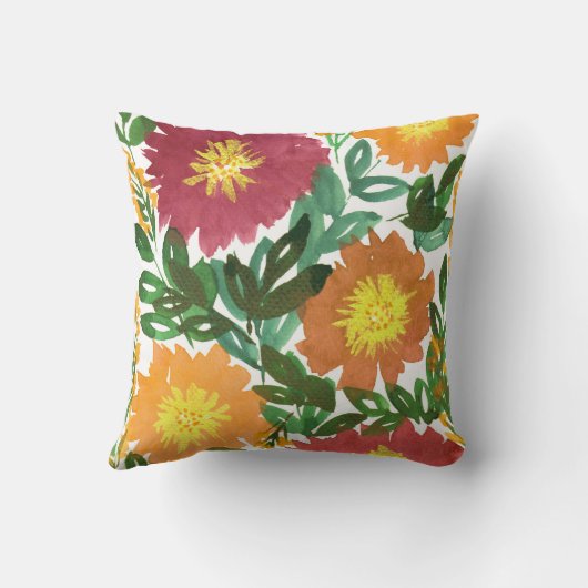 水彩画の手塗りの花の枕 クッション (裏面)