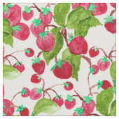 水彩画の手塗りの赤い緑のいちご ファブリック (クローズアップ)