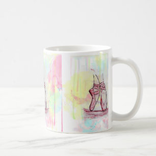 水彩画の手描きがかわいいバレエ靴 コーヒーマグカップ