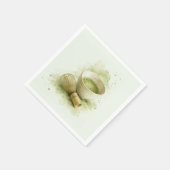 水彩画の抹茶碗と竹の茶筅のセージグリーンのデザイン スタンダードカクテルナプキン (角)