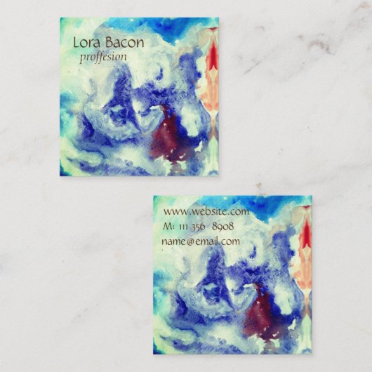 水彩画の抽象的でカスタムな名刺 スクエア名刺 (正面/裏面)