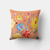 水彩画の抽象的なケシの枕オレンジの背景 クッション (裏面)