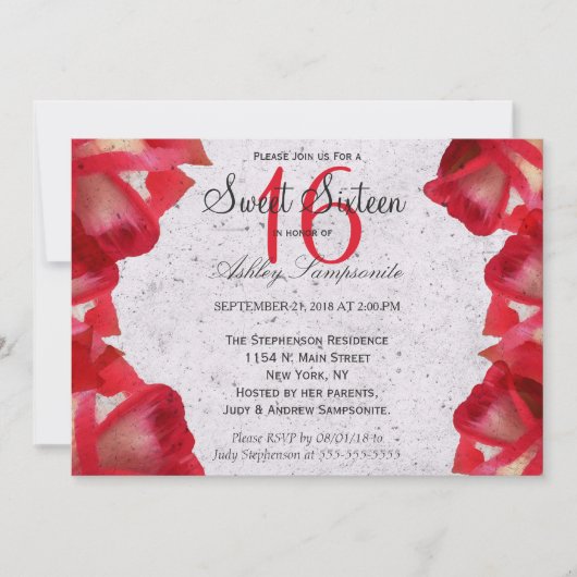 水彩画の抽象的なバラのコンクリート 招待状 (正面)