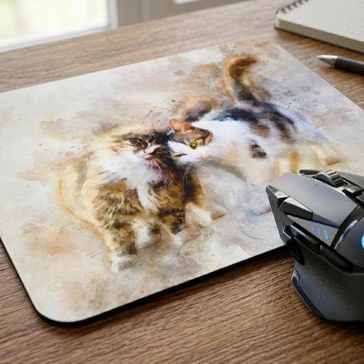 水彩画の抽象的な愛猫アート マウスパッド
