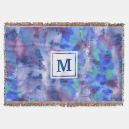 水彩画の抽象的な手塗りの青い紫色のティール（緑がかった色） スローブランケット