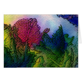 水彩画の抽象的な景色-霧深い日の出