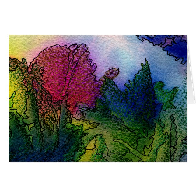 水彩画の抽象的な景色-霧深い日の出 (正面横)