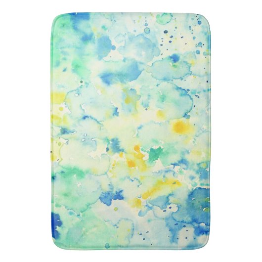 水彩画の抽象的な緑の黄色いシャワーマット バスマット (正面縦)