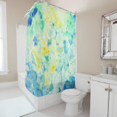 水彩画の抽象的な緑及び黄色のシャワー・カーテン シャワーカーテン (インサイチュ)