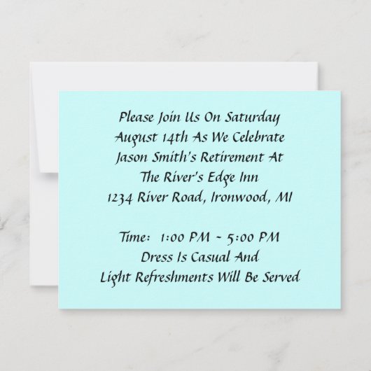 水彩画の招待状の湖の魚釣りの退職 招待状 (裏面)