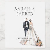 水彩画の新婚夫婦のウェディング ワインラベル (シングルラベル)