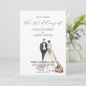 水彩画の新婚夫婦のウェディング 招待状 (スタンド正面)