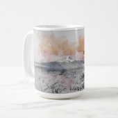 水彩画の日本のお寺と富士山  コーヒーマグカップ (正面左)
