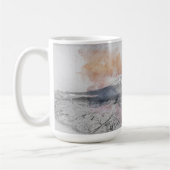 水彩画の日本のお寺と富士山  コーヒーマグカップ (左)