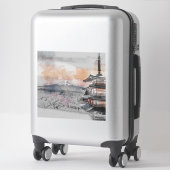 水彩画の日本のお寺と富士山 シール (スーツケース)