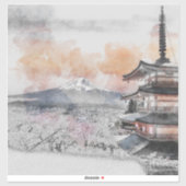 水彩画の日本のお寺と富士山 シール (シート)