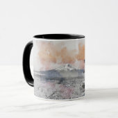水彩画の日本のお寺と富士山 マグカップ (正面左)