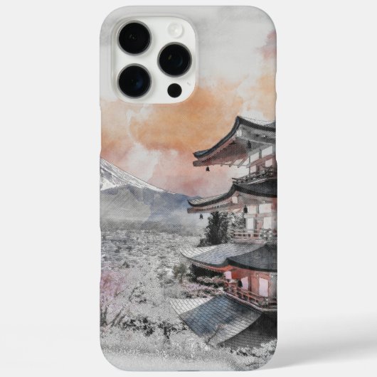 水彩画の日本のお寺と富士山 Case-Mate iPhoneケース (裏面)