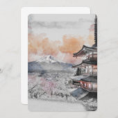 水彩画の日本人向けの塔と富士山 招待状 (正面/裏面)