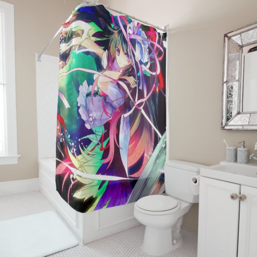 水彩画の日本製アニメの妖精の国の女の子のシャワー・カーテン シャワーカーテン (インサイチュ)