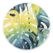 水彩画の日没のヤシの木の葉 セラミックノブ (正面)