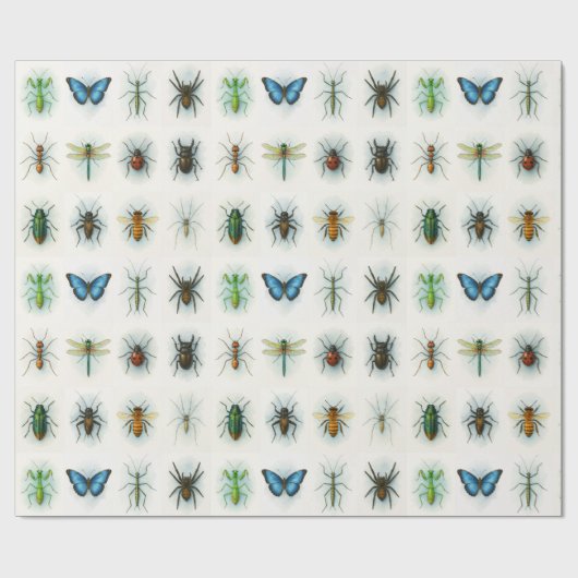 水彩画の昆虫コレクション 虫のアート ラッピングペーパー (フラット)