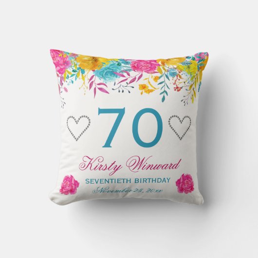 水彩画の明るい色の春の花の誕生日 クッション (正面)