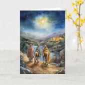 水彩画の星と王を導く出生アート カード (黄色い花)