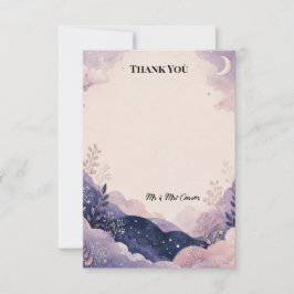 水彩画の星空に山のThank Youカード サンキューカード
