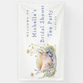 水彩画の春のブライダルシャワー・ティーパーティーへようこそ 横断幕 (縦)