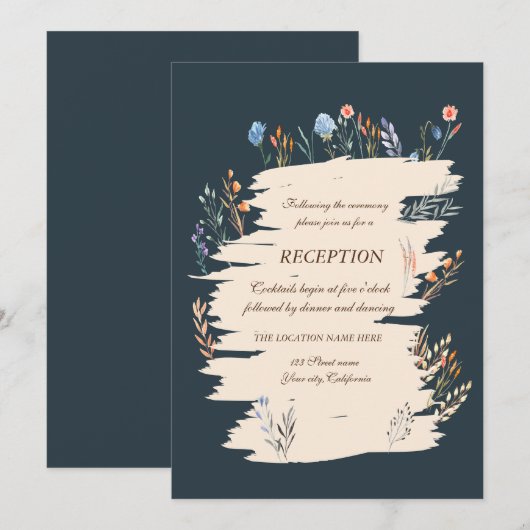 水彩画の春のワイルドフラワーの牧場での披露宴 招待状 (正面/裏面)