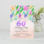 水彩画の春の花 60歳の誕生日 招待状 (スタンド正面)
