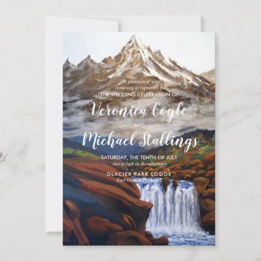 水彩画の景色のモンタナの結婚式招待状 招待状 (正面)