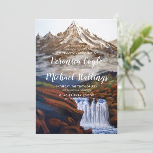 水彩画の景色のモンタナの結婚式招待状 招待状 (スタンド正面)