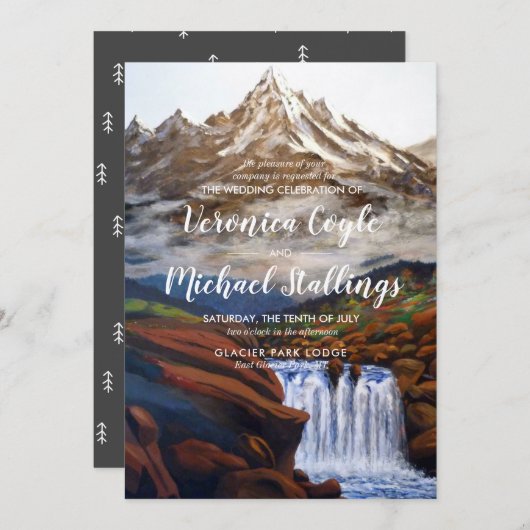 水彩画の景色のモンタナの結婚式招待状 招待状 (正面/裏面)