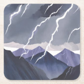水彩画の暗い山々を舞台にした雷雨 スクエアペーパーコースター (正面)