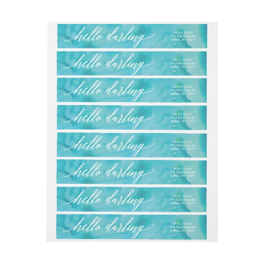 水彩画の書道の原稿の差出人住所ラベル ラップアラウンドラベル (シート)