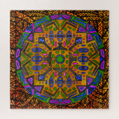 水彩画の曼荼羅のステンドグラス動物 ジグソーパズル (横)