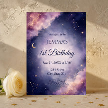 水彩画の月と星の1歳の誕生日