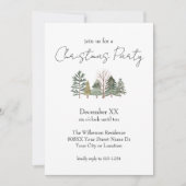 水彩画の木とエレガントなスクリプトのクリスマス パーティー 招待状 (正面)