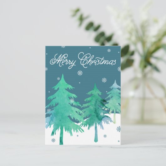 水彩画の木のクリスマスの郵便はがき シーズンポストカード (スタンド正面)