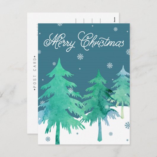 水彩画の木のクリスマスの郵便はがき シーズンポストカード (正面/裏面)