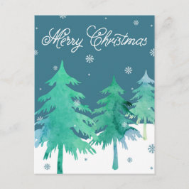 水彩画の木のクリスマスの郵便はがき シーズンポストカード