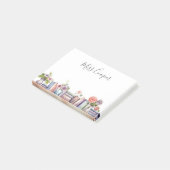 水彩画の本と花の司書教師 ポストイット (アングル)