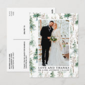 水彩画の松のグリーン 愛と感謝のウェディング ポストカード (正面/裏面)